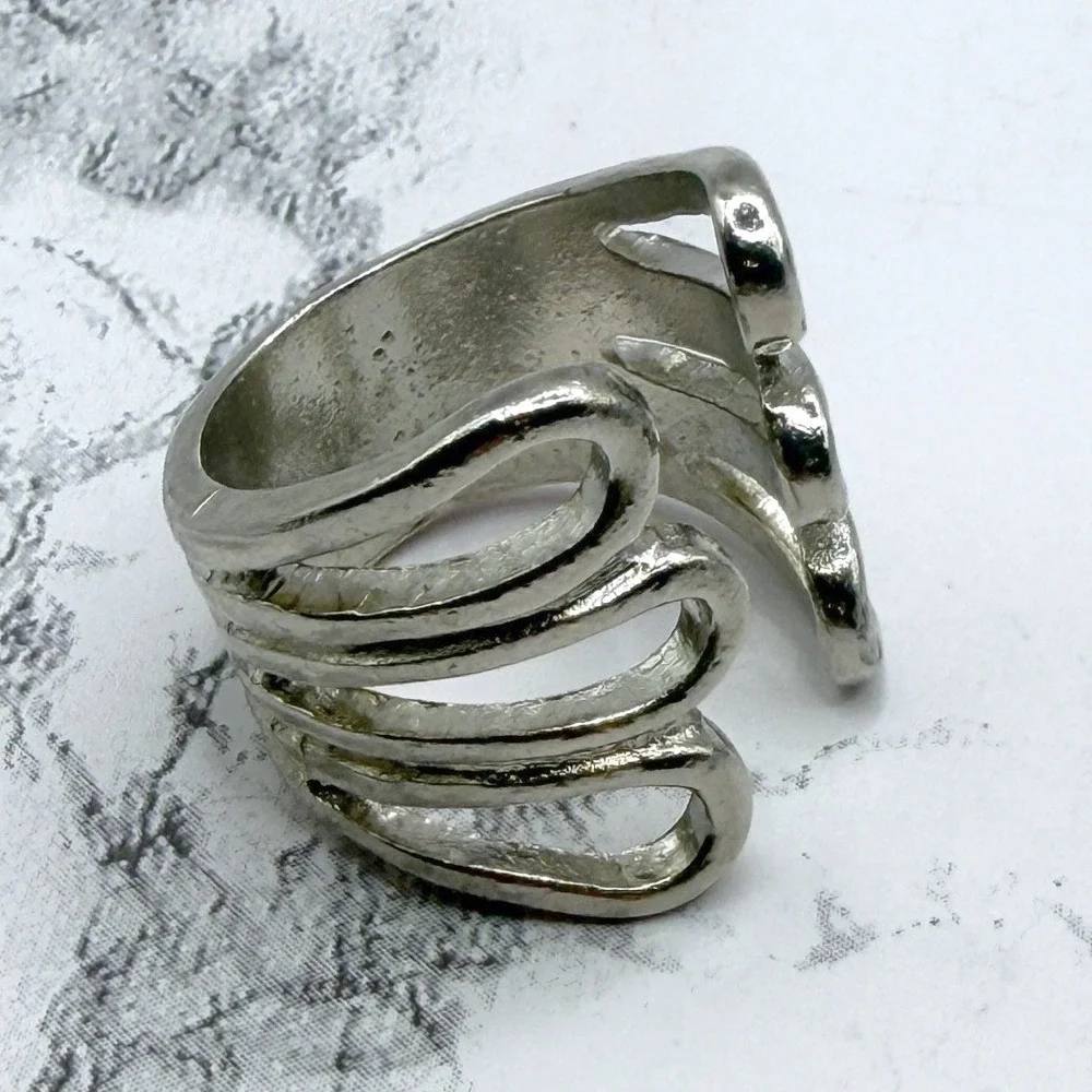 Silver Tone Loop Ring Size 8 Multi Band‎ Open Design Minimalist Ring